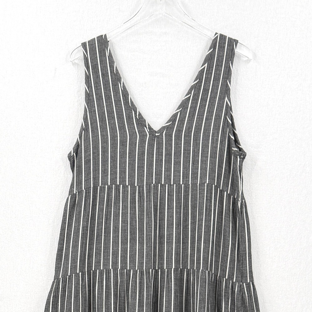 QUINCE Organic Cotton Gauze Maxi Dress Large Black Striped Tiered Sleeveless - Picture 5 of 16
